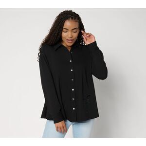 Women Control Women's Top Sz S Prime Denim Button Front Shirt Black A691900